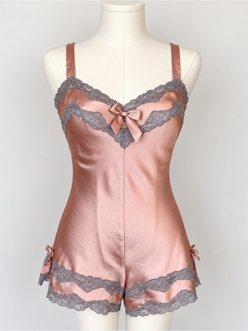 Vintage Victoria’s Secret Angels Satin Lace Teddy Romper Pink XS Y2K Lingerie